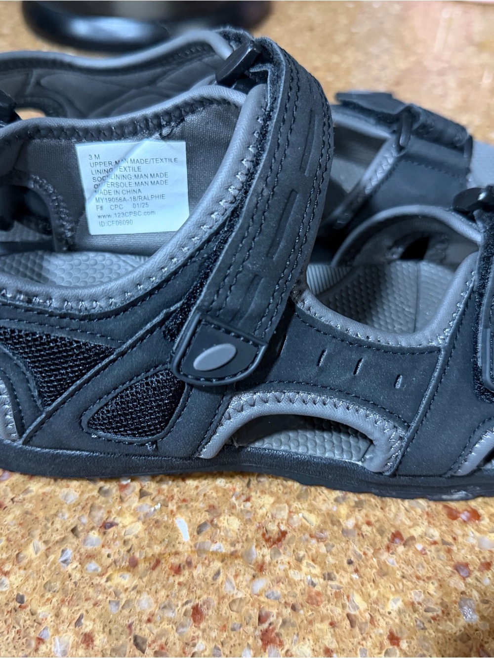 Kids Adjustable Black and Gray Sport Sandals